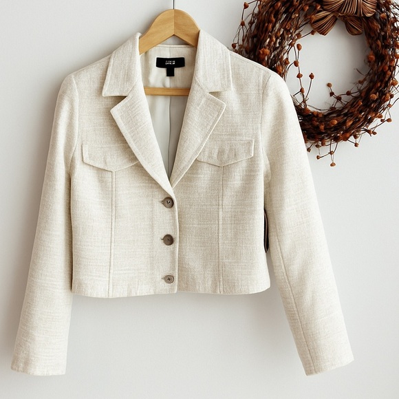 Halogen Nordstrom Womens Tweed Blazer Jacket Sz 2 Ivory Gold - Picture 1 of 10